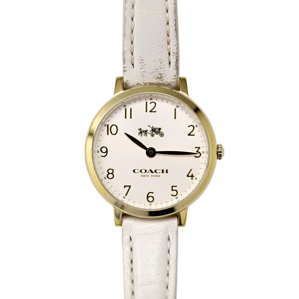 Coach Ultra Slim Beige Dial White Leather Strap Women's Watch 28mm 14502564
